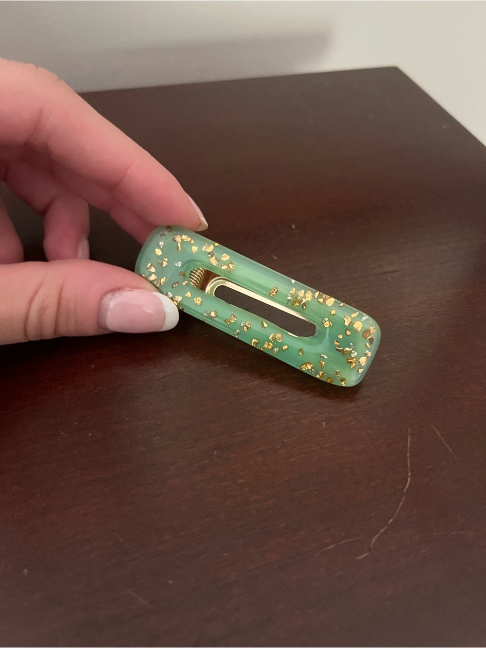 Gold Flake Mint Resin Hair Clip